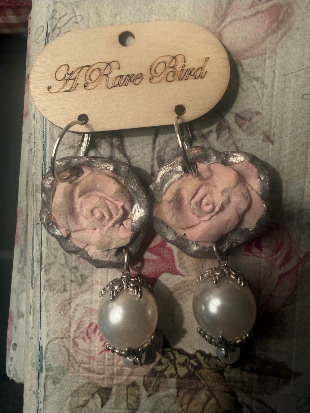 A Rare Bird Pink Rose Pearl Drop Earrings